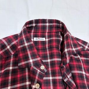 Kiton Men's Red and Black Plaid Shirt